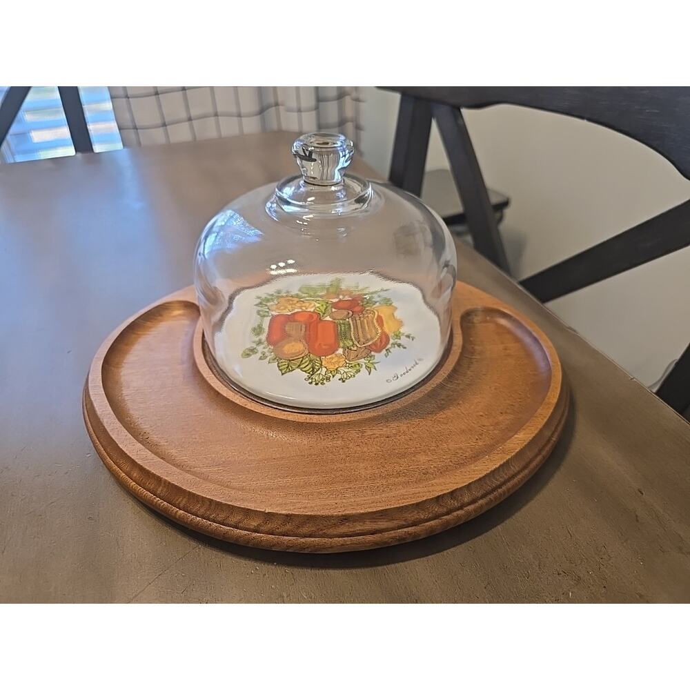 VTG GOODWOOD Corning SPICE OF LIFE Cheese Board Tray With Glass Dome Mid-Mod